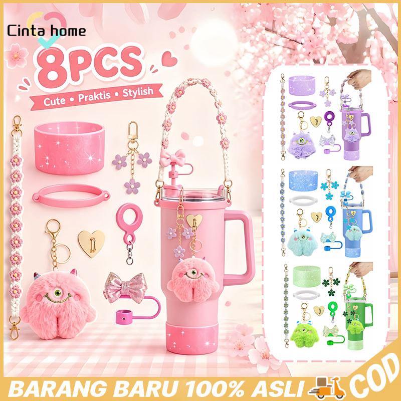 8pcs Aksesoris Tumbler Stanley Set Estetik Korea Tumbler Stanley Aksesoris Rantai Tumbler Gantungan 
