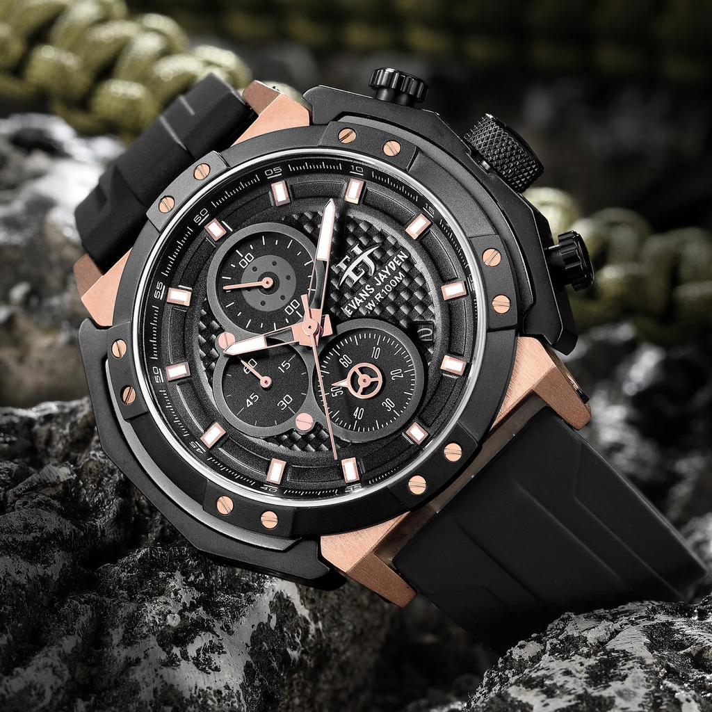 Evans Jayden Jam Tangan Pria 9548 Rubber Silicon Chronograph Kaca Sapphire Water Resistant 10 ATM