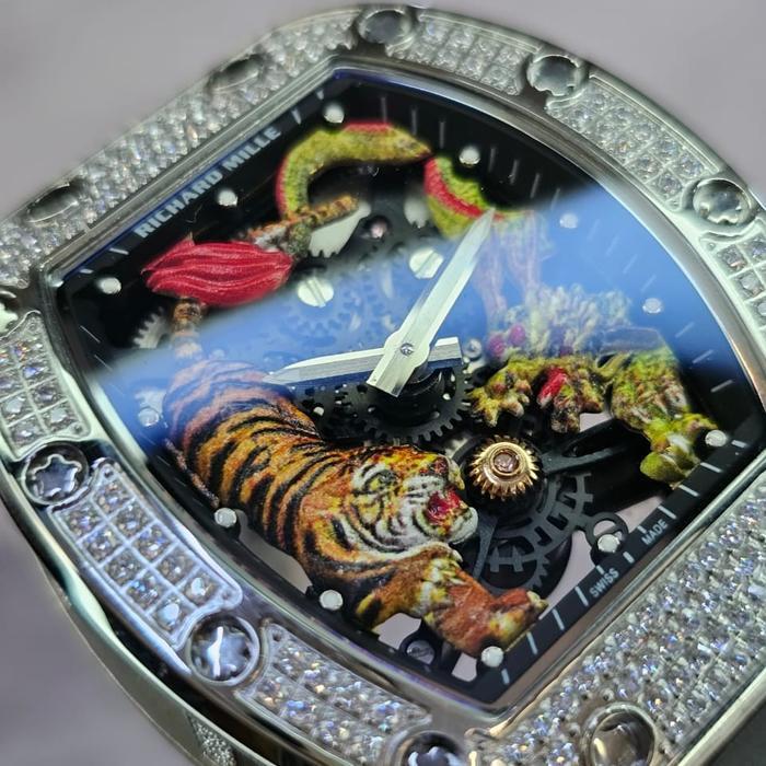 anitwatch28 Jam tangan Automatic Swiss RM 51-01 Dragon Tiger Frosted Diamond Silve - kayu