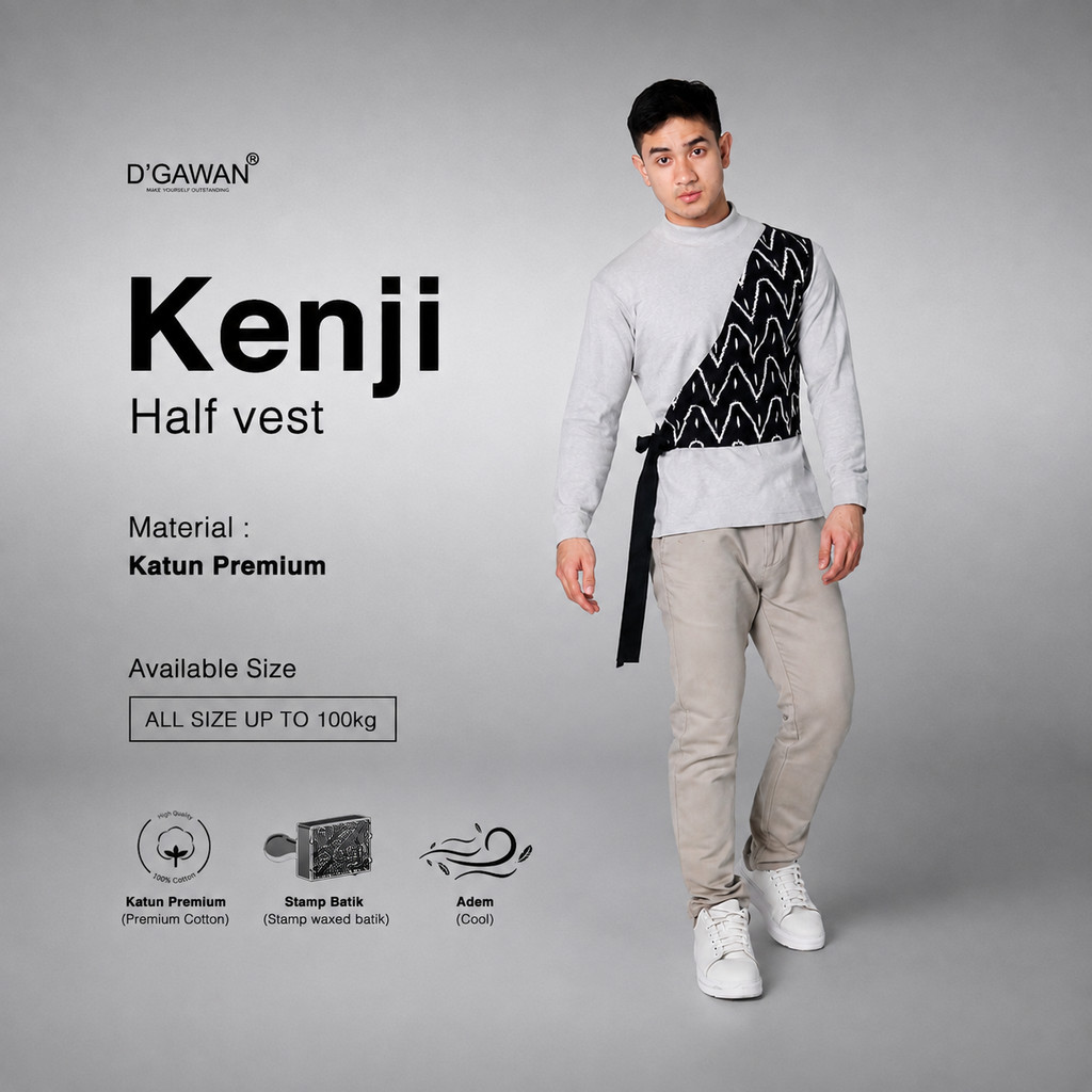 DGAWAN Original KENJI HALF Vest Outer Pria Simple Kekinian Bahan Katun