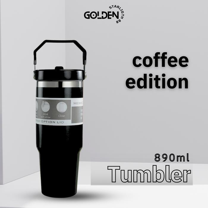 Ready Stok Tumbler Tyeso Handle Vacuum Insulated 890ml SUS 304 dengan Sedotan & Pegangan Tahan Lama 