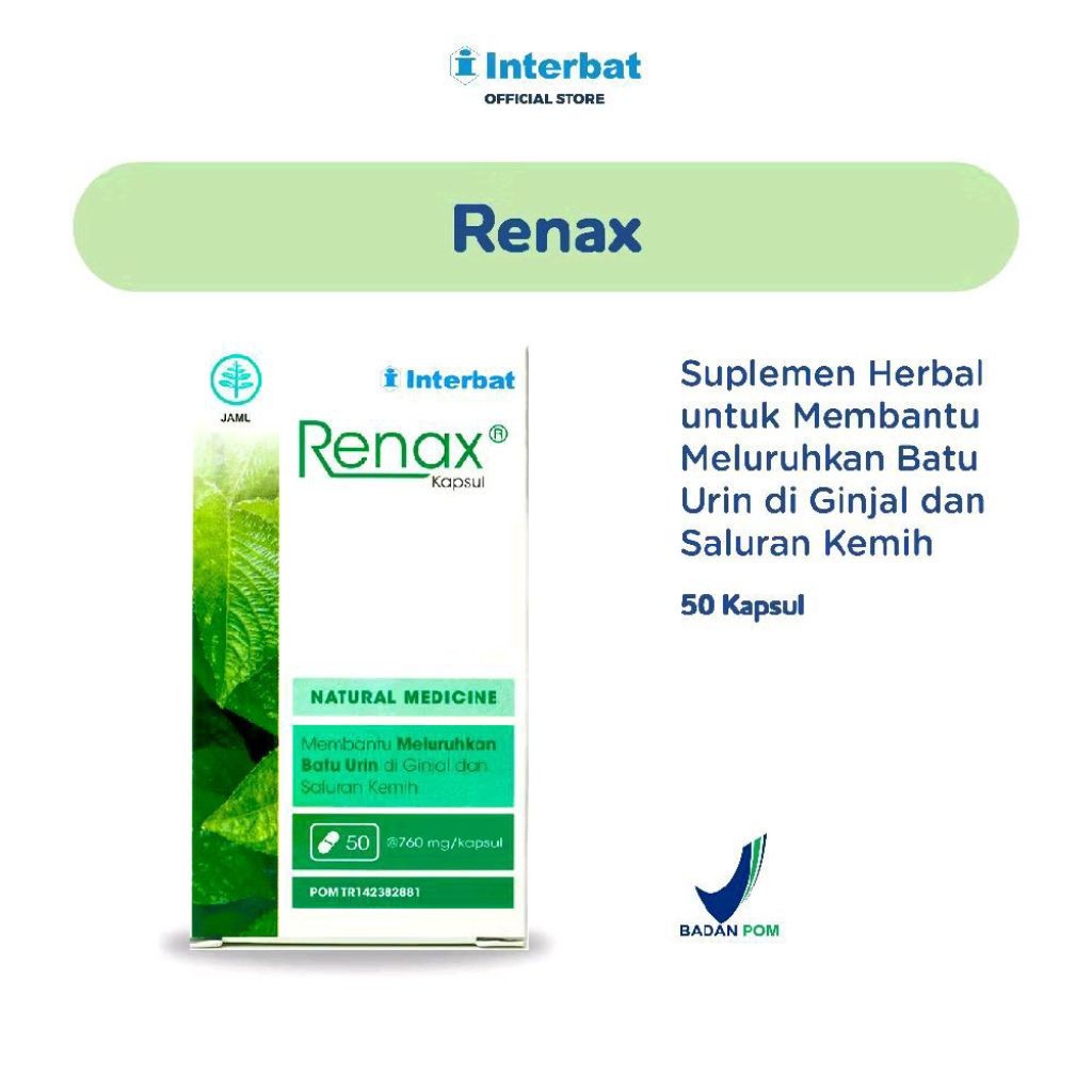 Interbat Renax Kapsul Original BPOM 760 mg - Membantu Meluruhkan Batu Urin di Ginjal dan Saluran Kem
