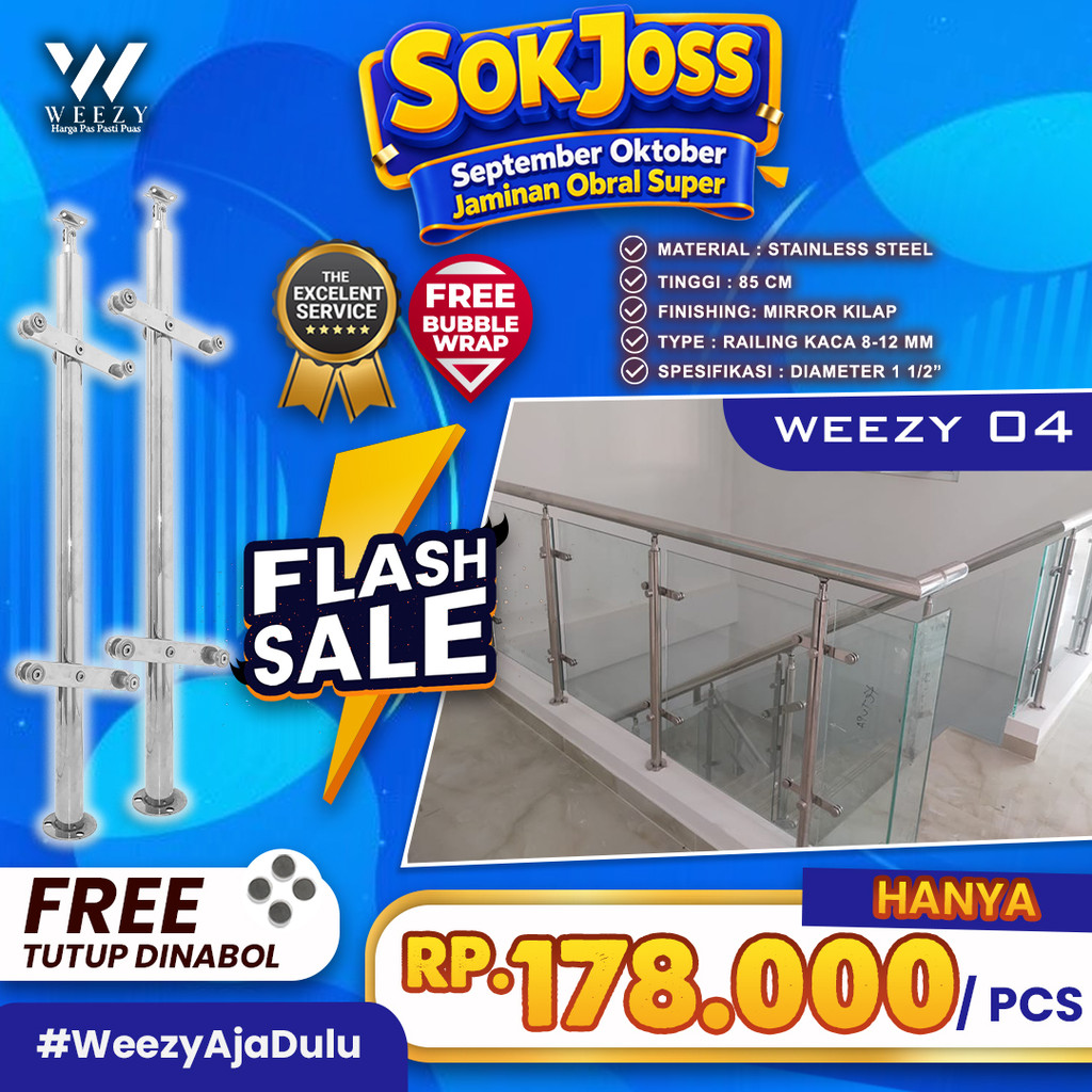 RAILING TANGGA TERMURAH - RAILING KACA [Weezy 04] Railing Stainless Steel - Railing Tangga Kaca - FR