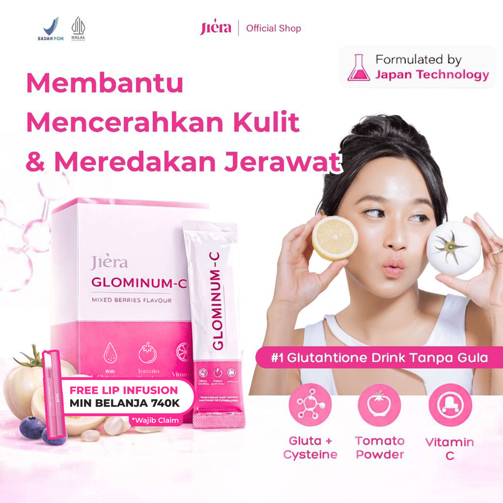 JIERA Glominum-C Drink (1 BOX isi 10) | Minuman L-Glutathione Reduced & Collagen Drink | with Tomato