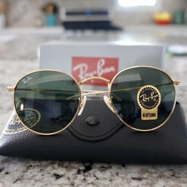 Kacamata Original Rayban RB3447 Round Gold Metal