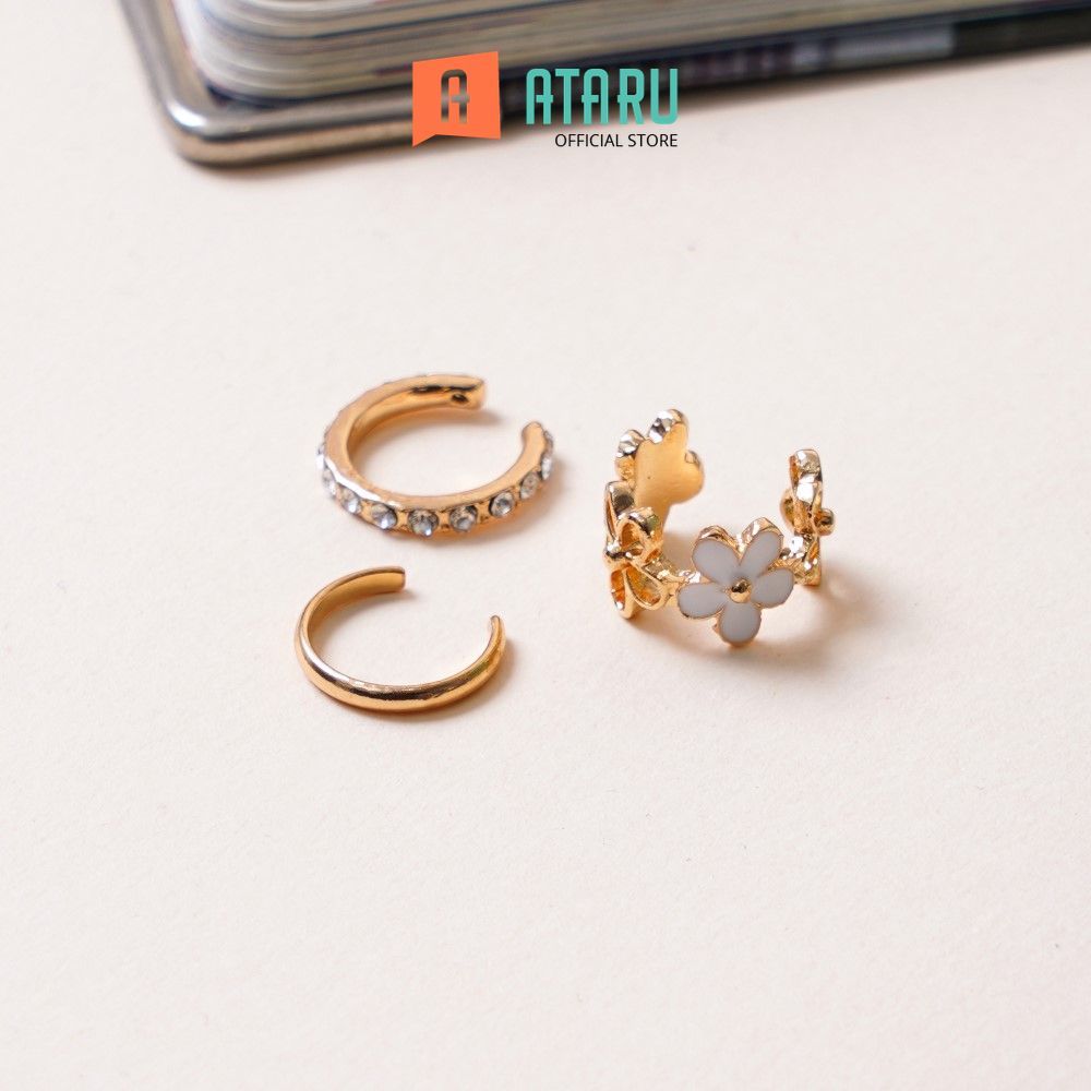 Ataru Anting Jepit Set 3 pcs Earrings Ear Jewelry Giwang Hiasan Telinga Ear Accessory Anting Tusuk S