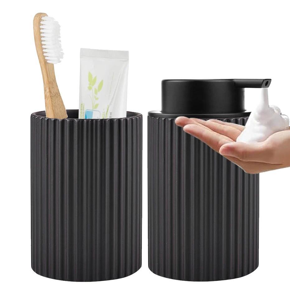 Hand Foaming Bottle with Toothbrush Cup Strip Design Bathroom Countertop Hand Washing Foaming spense