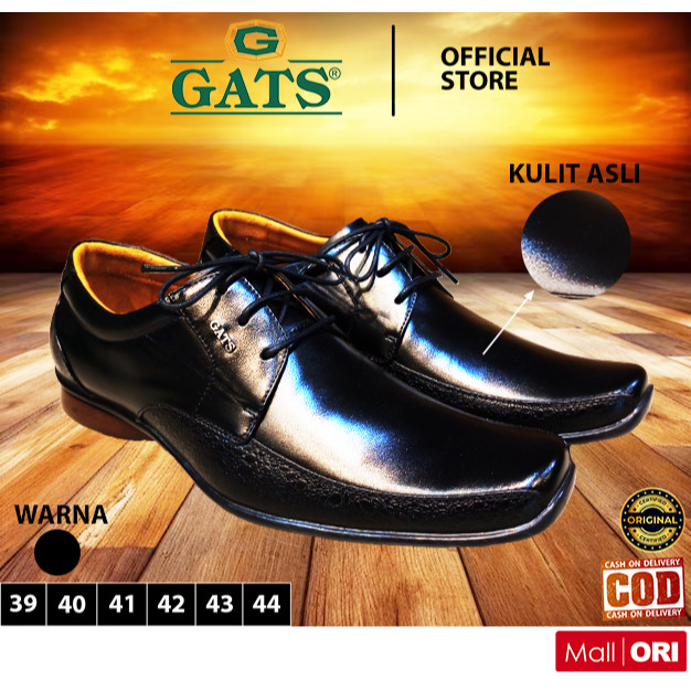 Official GATS sepatu pantofel tali kulit asli formal formil glosy lancip casual kasual pria original