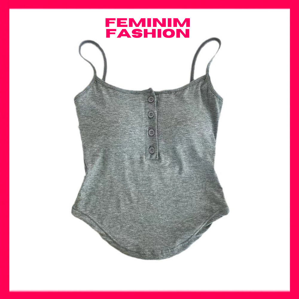 FF Korean Button Up Straps Ribbed TankTop Wanita Streetwear Fashion Tanktop Import Premium BR4116