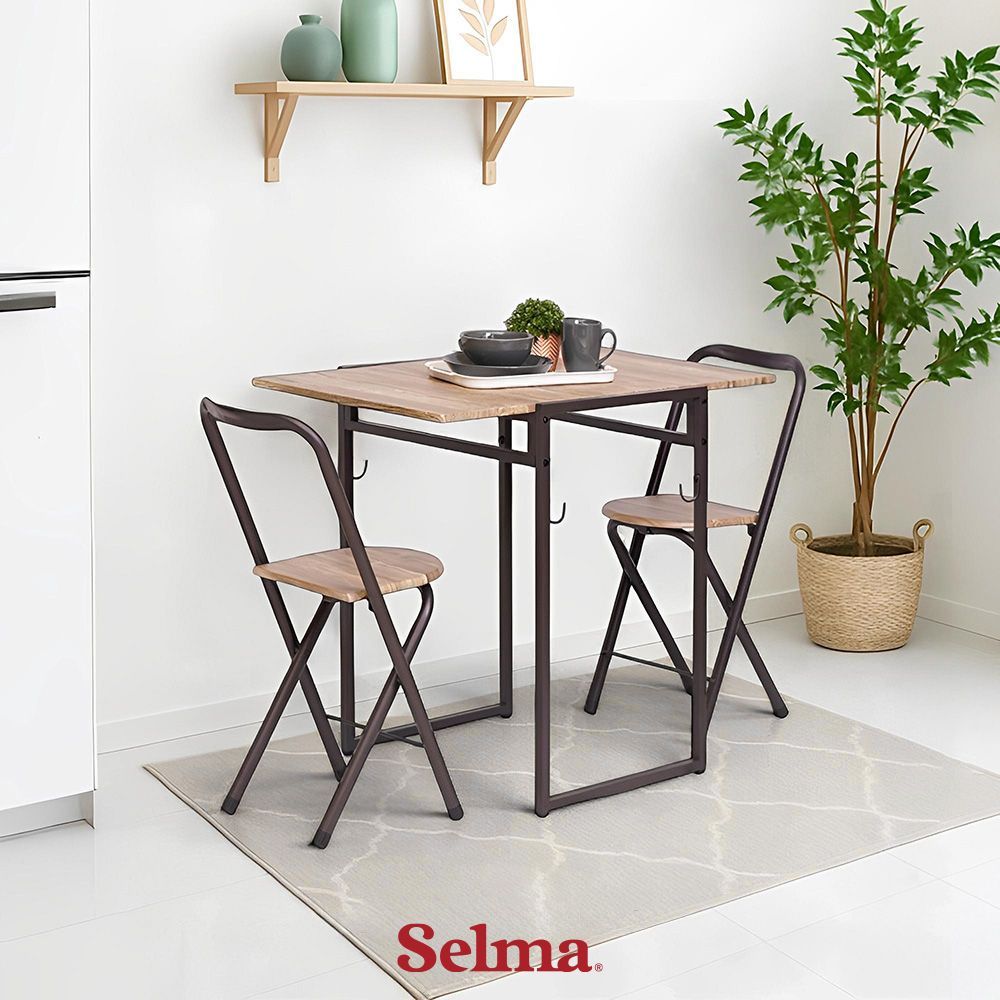 Selma Lazio Set Meja Makan Lipat 2 Kursi - Cokelat Dining Table Meja Makan Minimalis Ruang Makan Din