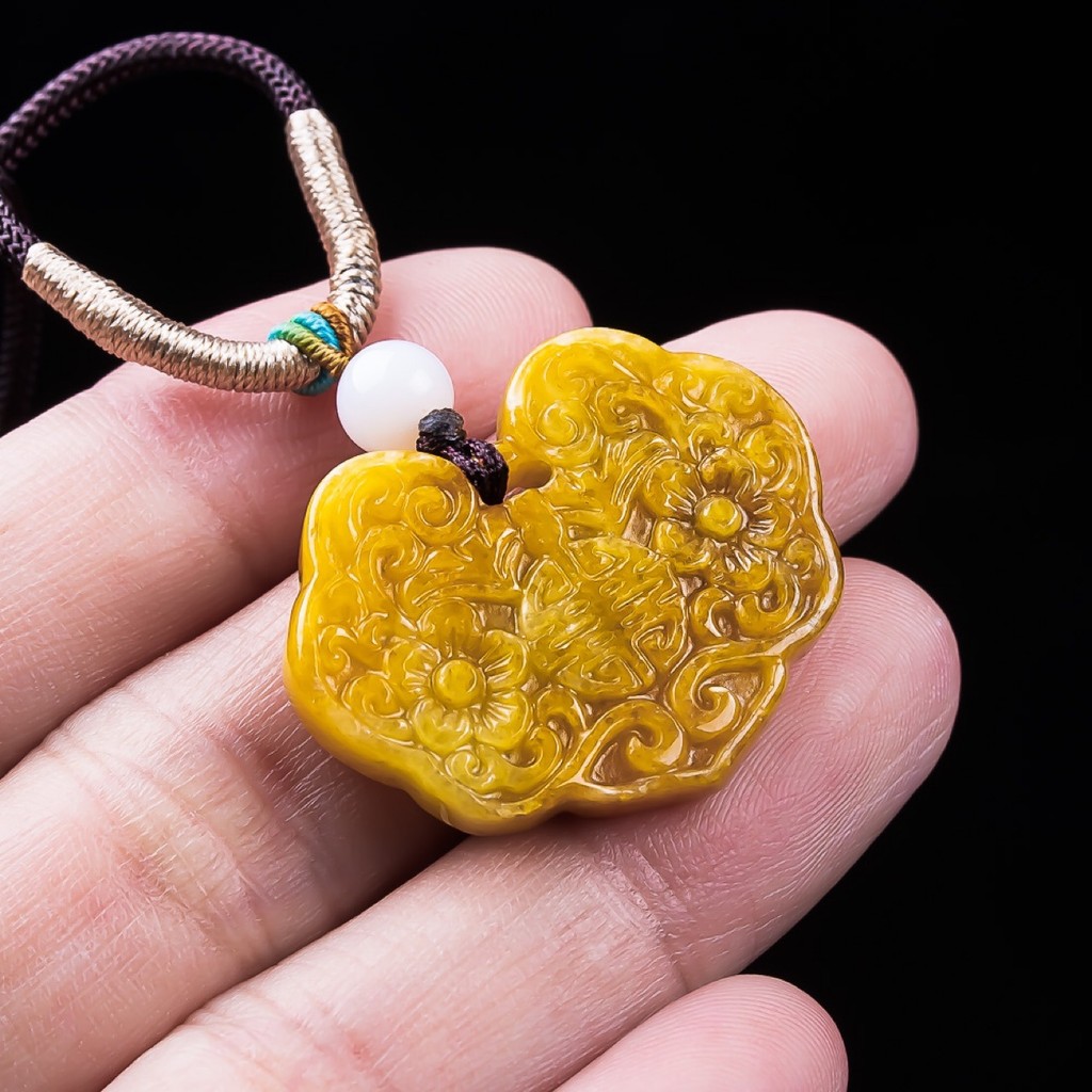Natural Liontin giok giok, model pria dan wanita, liontin kekayaan mekar bunga