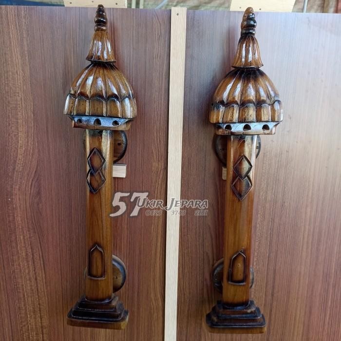(Kubah) Gagang Handle Pintu Rumah Motif Kubah Masjid Ukir Kayu Jati