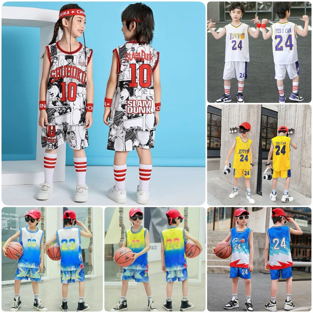 GERALSIR Setelan Baju Basket Singlet Anak Laki Laki Perempuan Jersey Anak 5 - 12 Tahun Premium