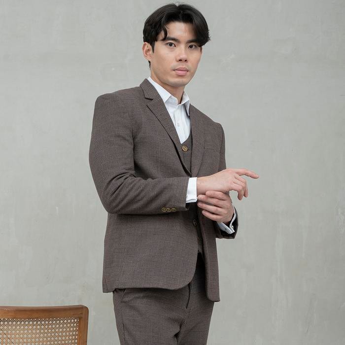 PROMO  Houseofcuff Jas Celana Vest Rompi Blazer Coklat Slim Fit Motif Kotak - Jas,Celana,Vest, S