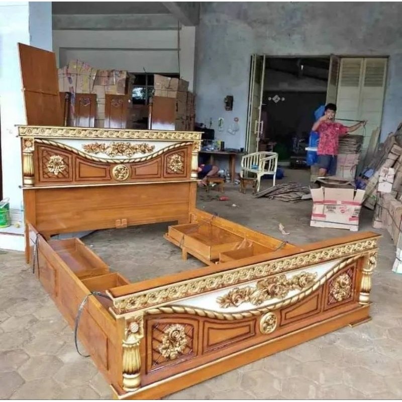 dipan ukir kayu jati tempat tidur kayu jati dipan slendang ukir jepara