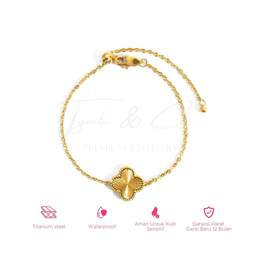 Tymbi&Co - Madison Adjustable Bracelet | Gelang Serut Clover Titanium Anti Karat
