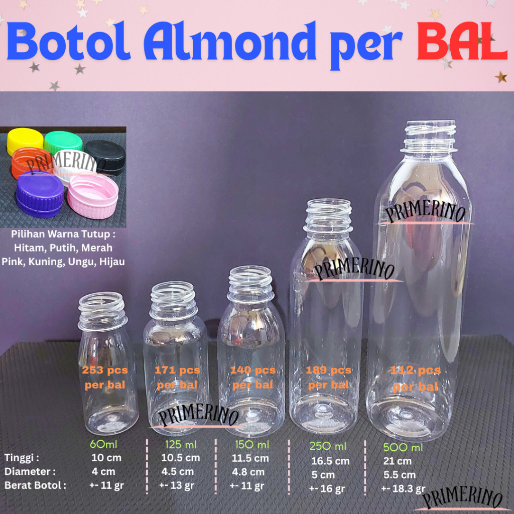 1 BAL Botol Plastik Almond / Botol Pir / Botol Zamzam 60ml 125ml 150ml 200ml 250ml 350ml 500ml 600ml