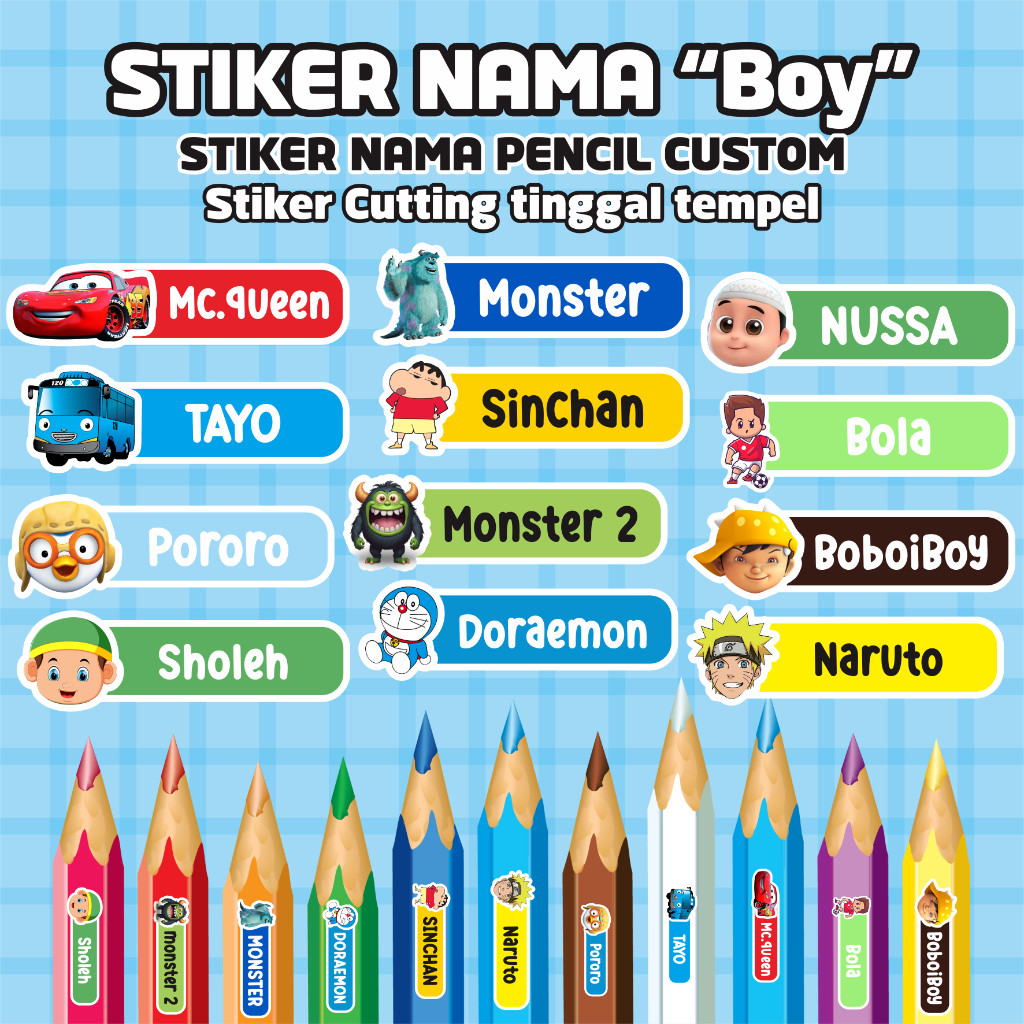 Stiker Nama Untuk Ballpoint | 1 Lembar A3 | Stiker Pena Stiker Pensil Spidol | Stiker Nama Custom