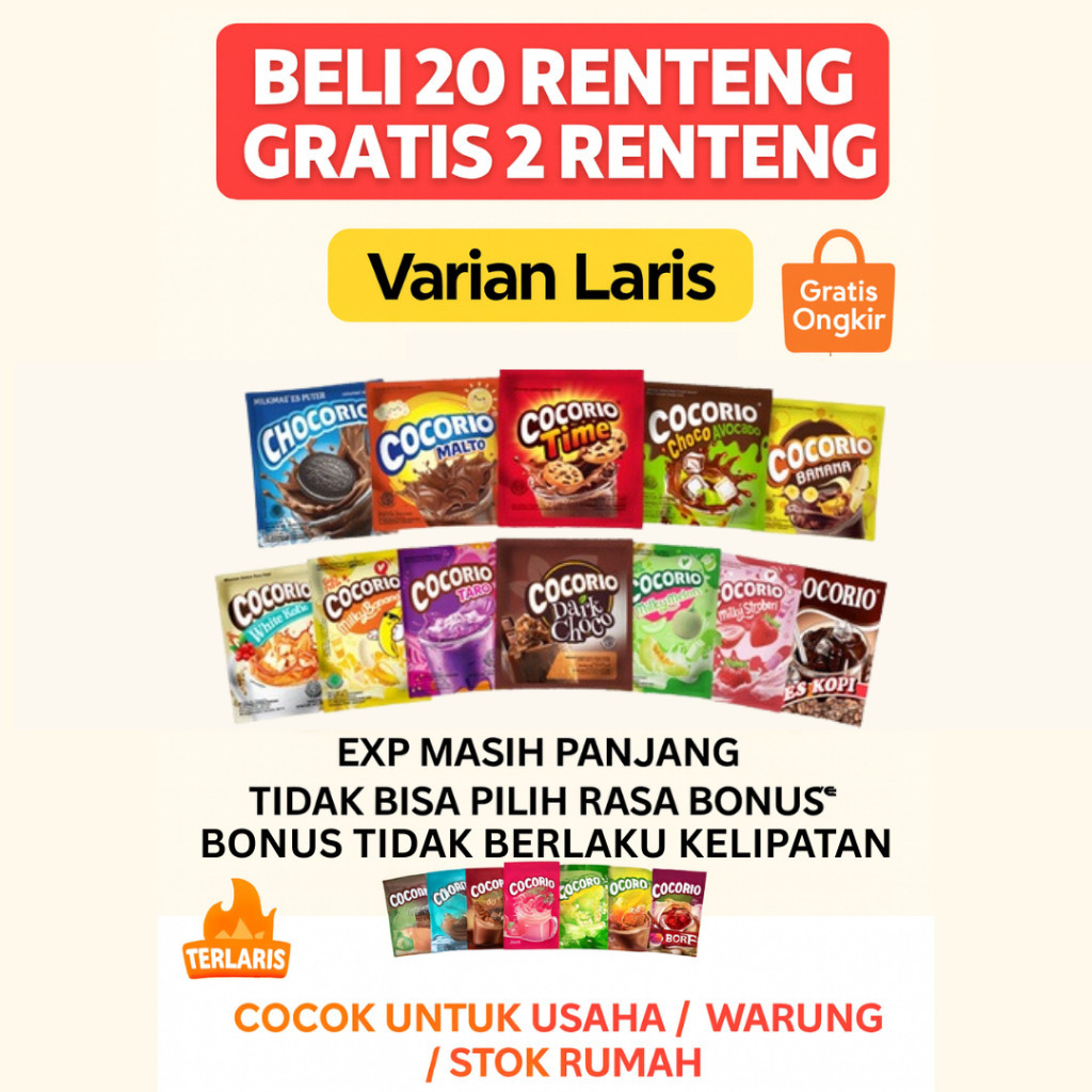 [beli 20, free 2 renteng]COCORIO - Minuman Serbuk Rasa Buah dan Coklat 1 RENTENG 10PCS
