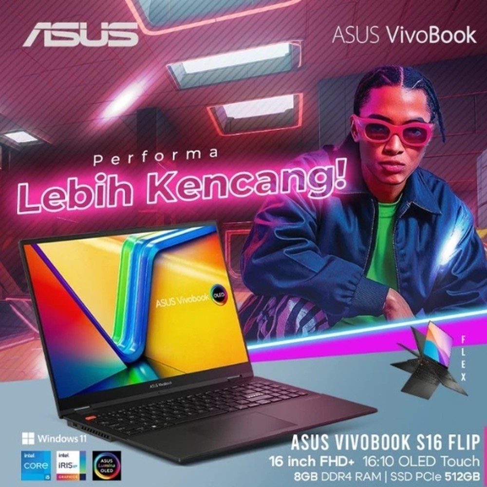 ASUS VIVOBOOK S16 FLIP OLED TP3604VA TOUCH I5 1335 8GB 512GB W11 16.0FHD IPS