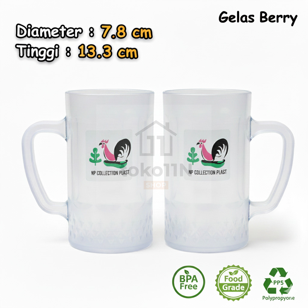 Gelas Jumbo Plastik Berry Gagang Ayam Jago Mug Cangkir