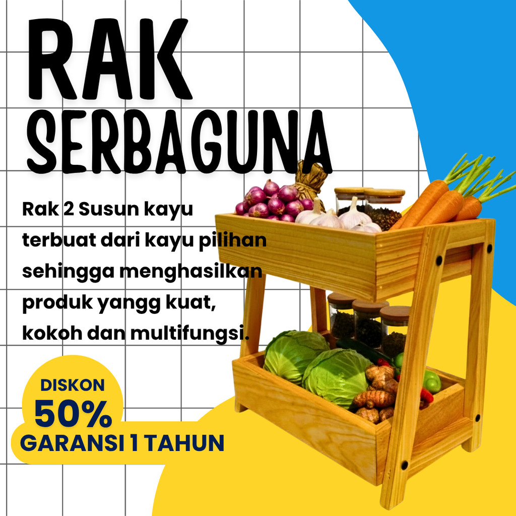 Rak Kayu Serbaguna Susun 2 Rak Skincare Rak Perkakas Minimalis