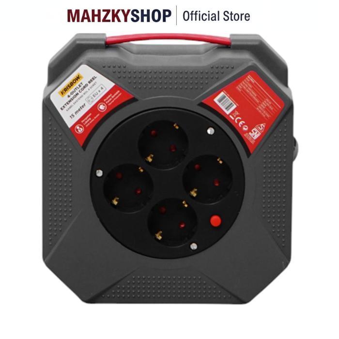 Krisbow 15 mtr Kabel Roll - Abu-Abu Extension Cable Kabel Gulung Power Reel Kabel Listrik Cable Roll