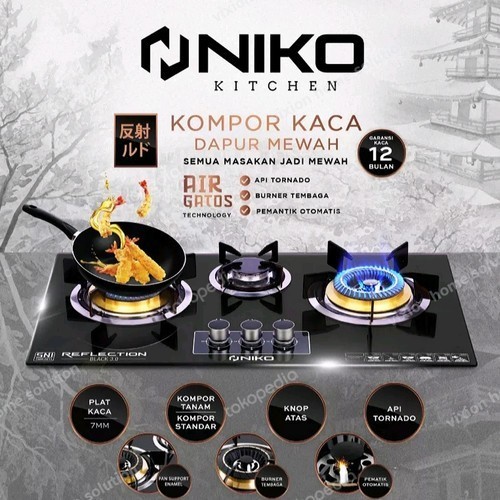 Kompor Gas Kaca 3 Tungku Reflection Black / kompor tanam / kompor meja / kompor rumah kompor kaca 3 