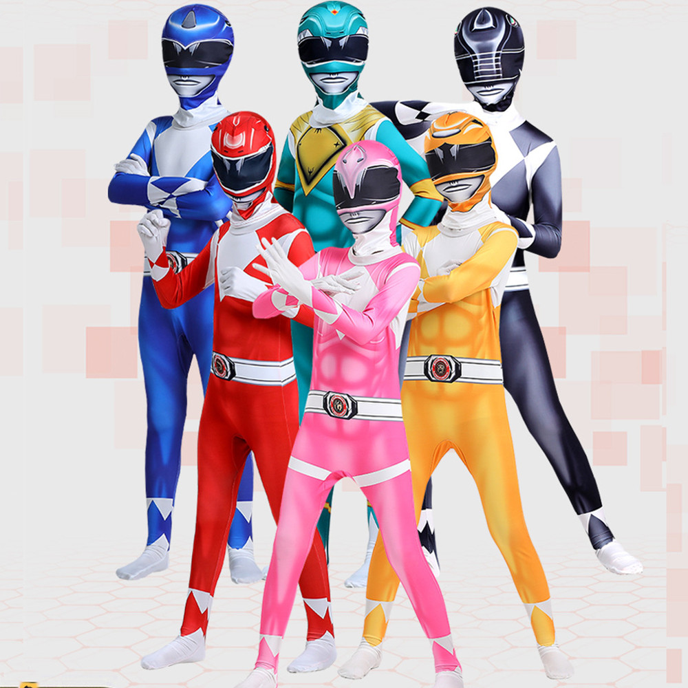 Kids Adult Fantasy Power Samurai Rangers Cosplay Morpher Mighty Morphin Superhero Mask Jumpsuit Zent