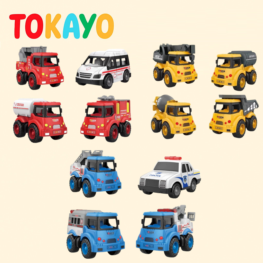 Tokayo Mainan Mobil  – Set Mobil Truck Konstruksi Polisi Pemadam Ambulan Anak Laki-Laki – Mainan Mob