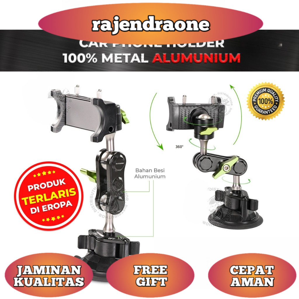 Evogrip CM100 Car Phone Holder Alumunium di Kaca Holder Hp Mobil Premium Full Besi Super Kuat EVOGRI