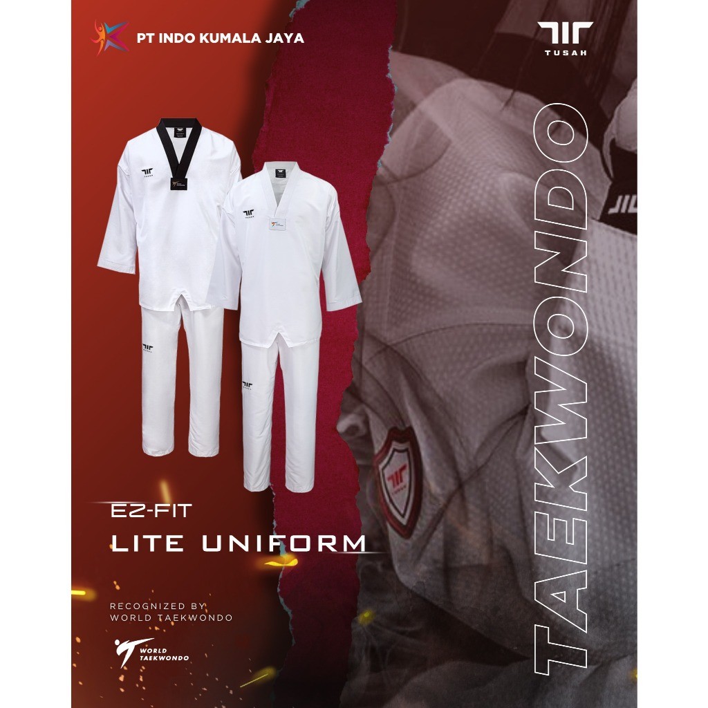 TUSAH - EZ-Fit Lite Sparring Uniform Dobok Taekwondo White V Neck WT Approved Kerah Putih