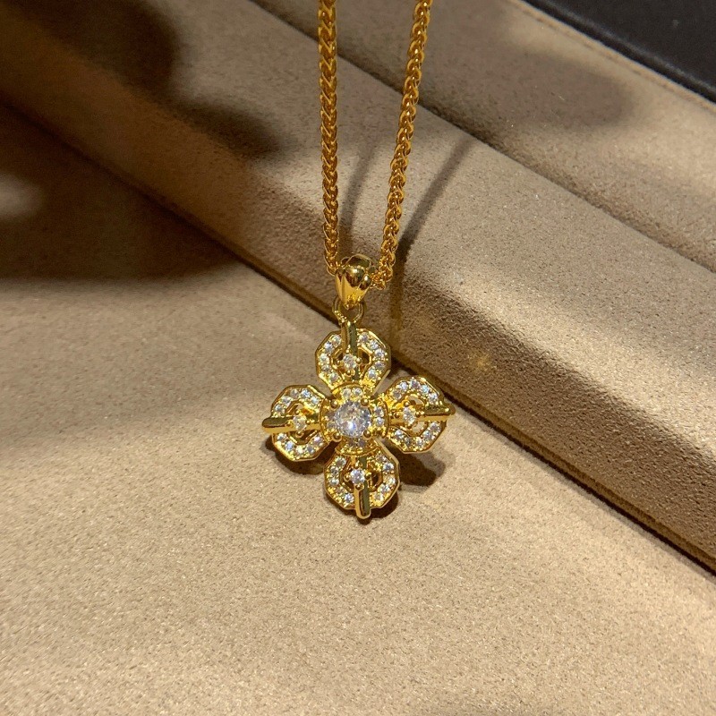 Kuno full diamond cross vajra alu liontin kalung feminitas rasa tinggi salib rantai tulang selangka 