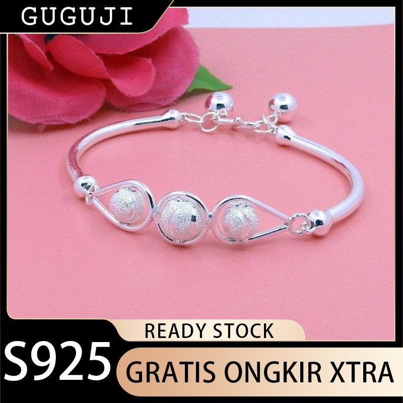GUGUJI Gelang Perak Murni 999 untuk Wanita, Manik-manik Bulan Sabit Perak Asli, Gaya Hutan yang Modi