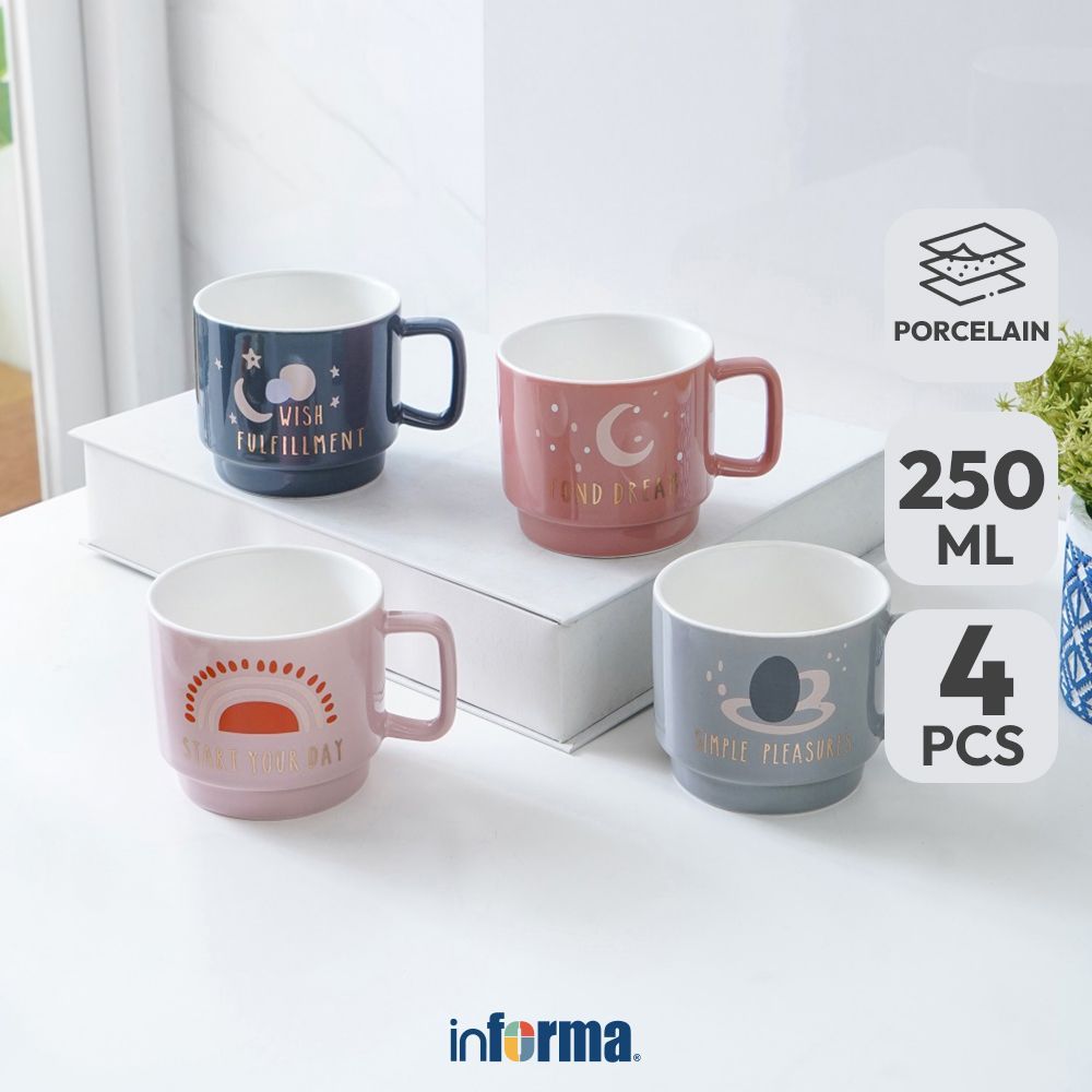 Informa Appetite Mug Porcelain Stackable Colorful 250 ml Set 4 Pcs - Mix Gelas Minum Tea Cangkir Kop