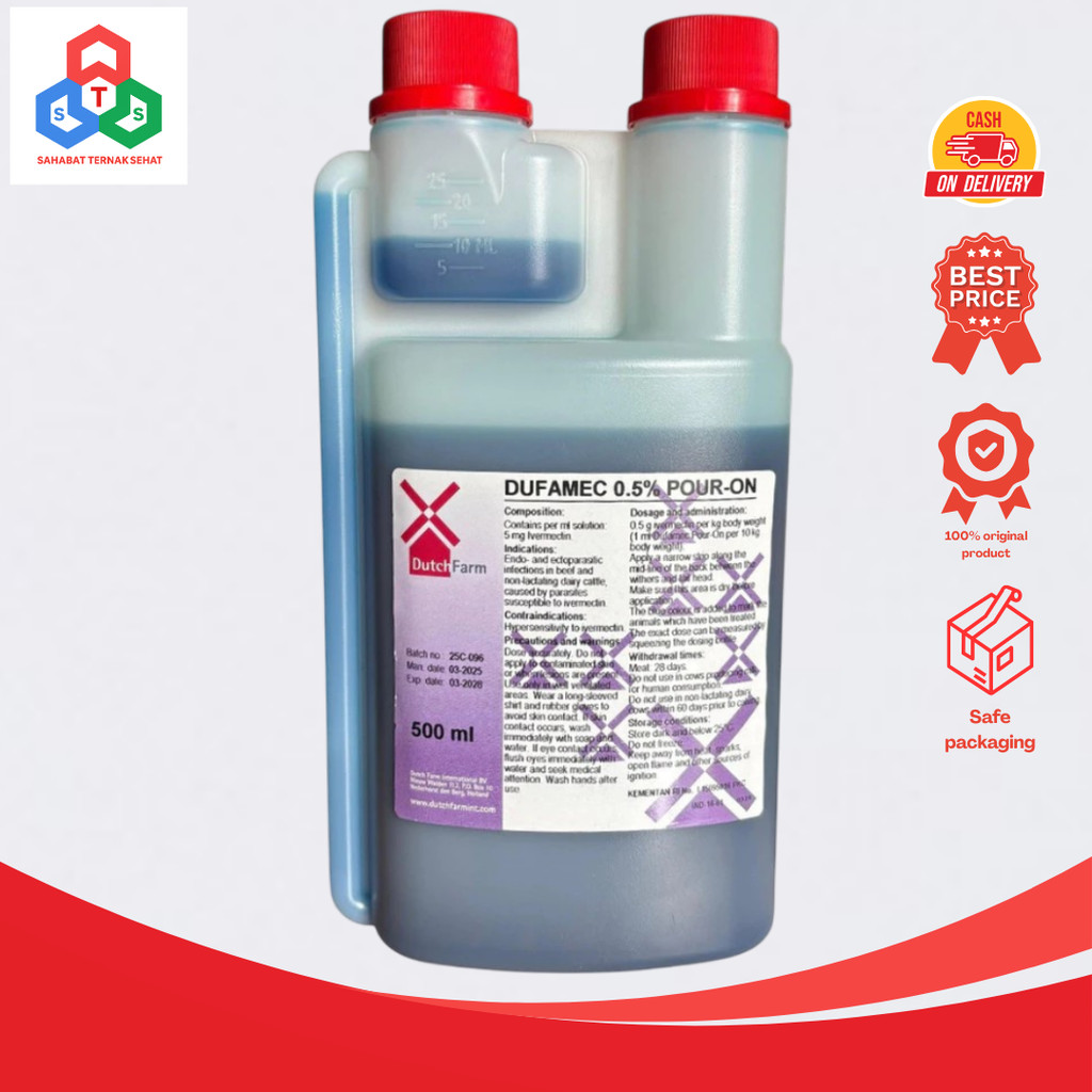 Dufamec 0,5% pour on 500 ml (i ver mec tin pour on) - Obat Gudik Scabies Cacing Kudix Gatal Tungau K