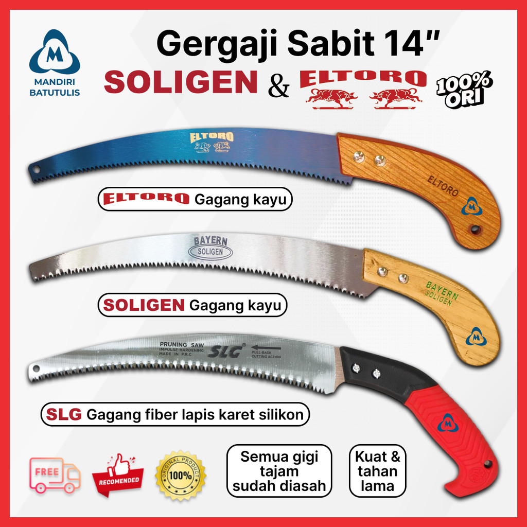 Gergaji Lengkung - Gergaji Sabit 14" SOLIGEN - Gergaji Dahan Kayu Pruning Saw - Serbaguna