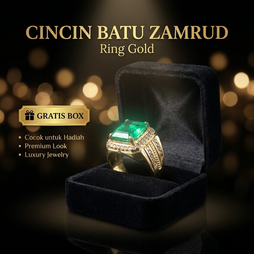 Cincin Akik CINPRO Batu Zamrud Colombia Cutting Kotak untuk Pria Wanita Free Box Eksklusif Cincin Ba