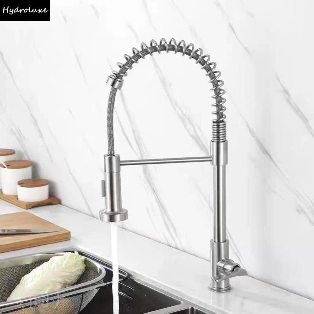 Spring Pull Out Kitchen Faucets Deck Mounted Single Cold Tap 360 Degree Rotation Sink Faucet Kitchen