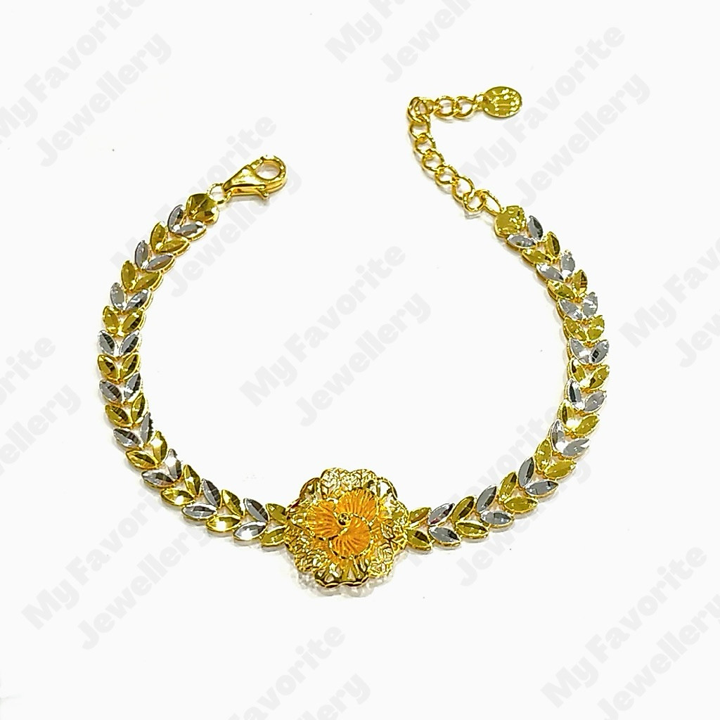 Gelang Warna Variasi Daun Mix Bunga UBS Emas Asli Kadar 700 16K