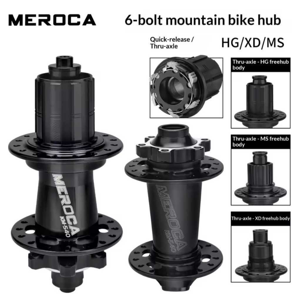 Foto Meroca KM-540 Hub Freehub Sepasang Boost Non Boost TA QR 10x135 12x142 12x148 10x141 32 hole 6 Pelatuk Six Bolt 6 Bearing
