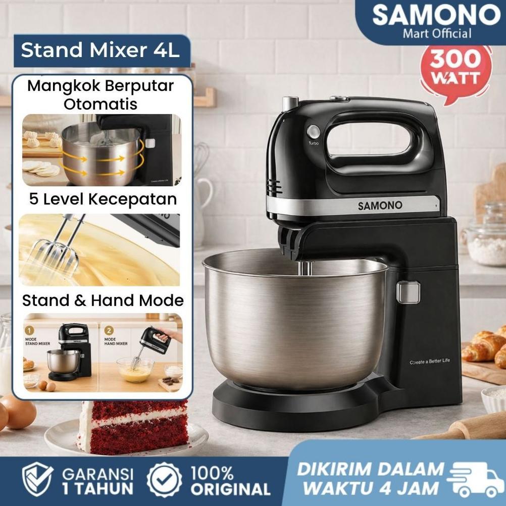 [MAISSON BAKE] SAMONO Stand Mixer Kue dan Roti 4L Low Watt Hand Mikser Pengaduk Adonan Donat Mixser 