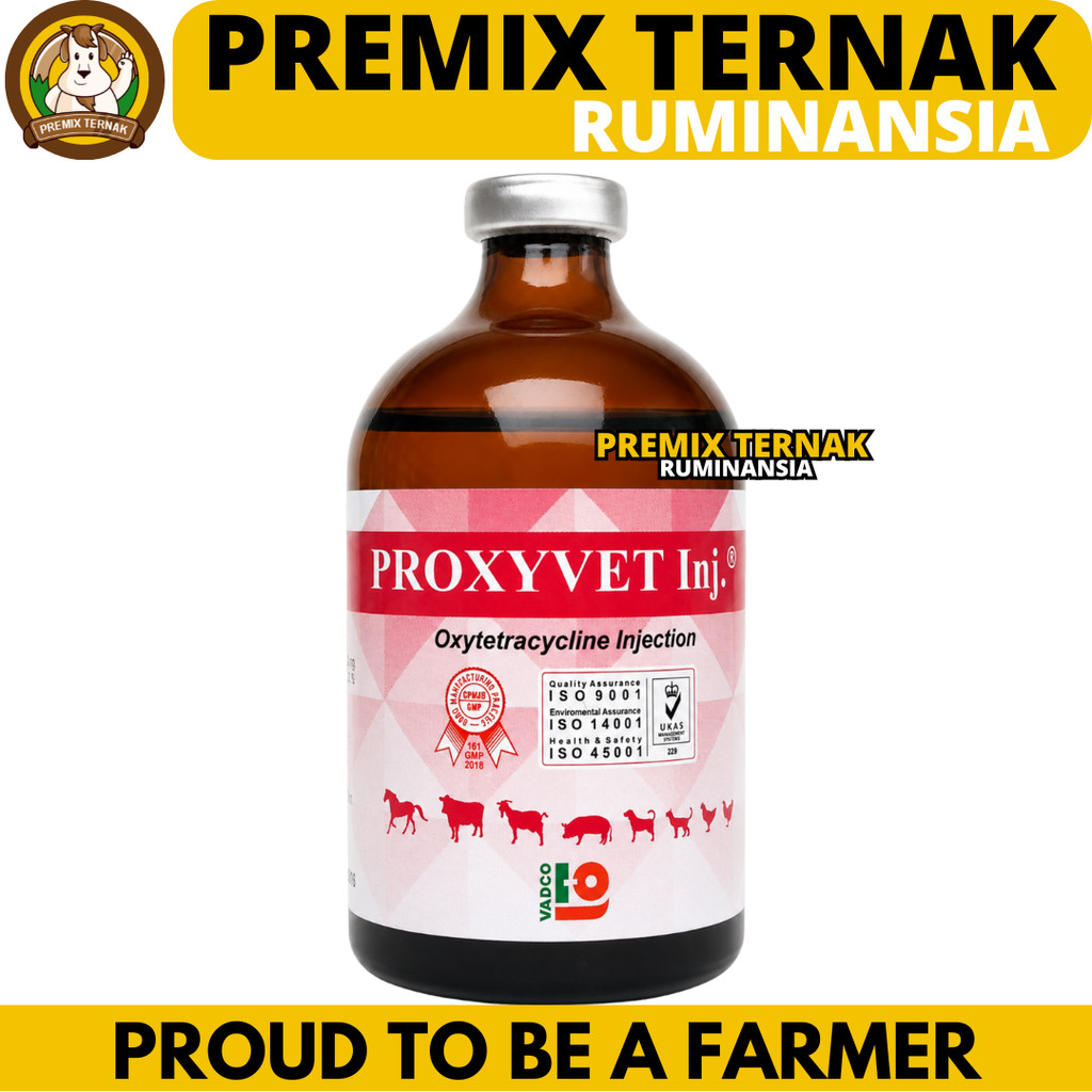 PROXYVET INJ 100ML - Obat Hewan Antibakteri Spektrum Luas Sapi Kambing Domba Babi Anjing Kucing Ayam