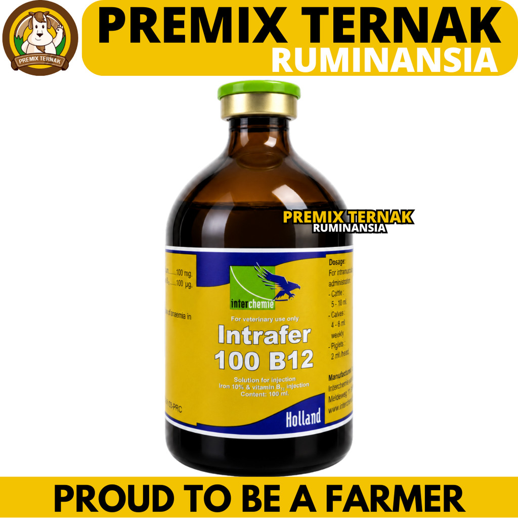 INTRAFER-100 B12 100ML (STIKER KUNING) - Obat Hewan Anti Anemia & Pemacu Pertumbuhan Fe & B12 Sapi B