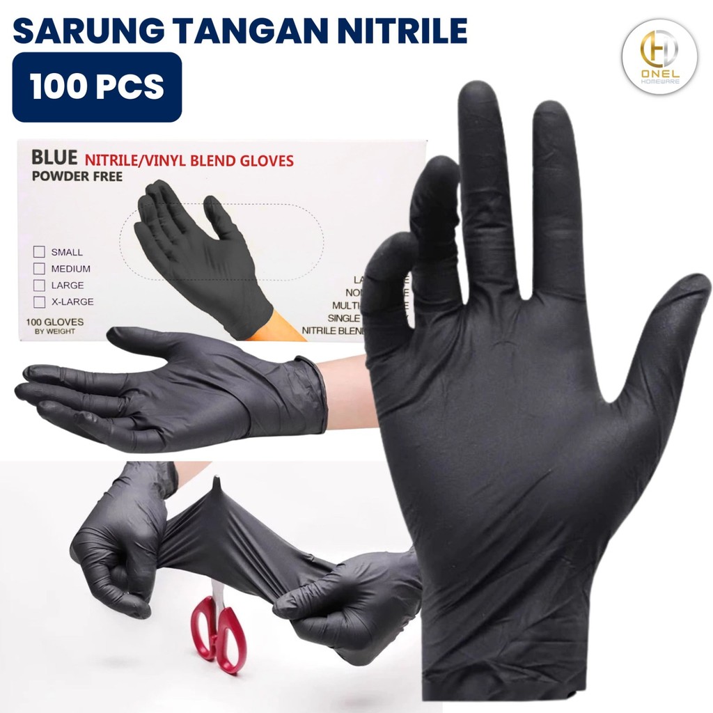 Sarung Tangan Nitril 100 PCS Syntethic Gloves Latex Karet Sekali Pakai S-M-L-XL