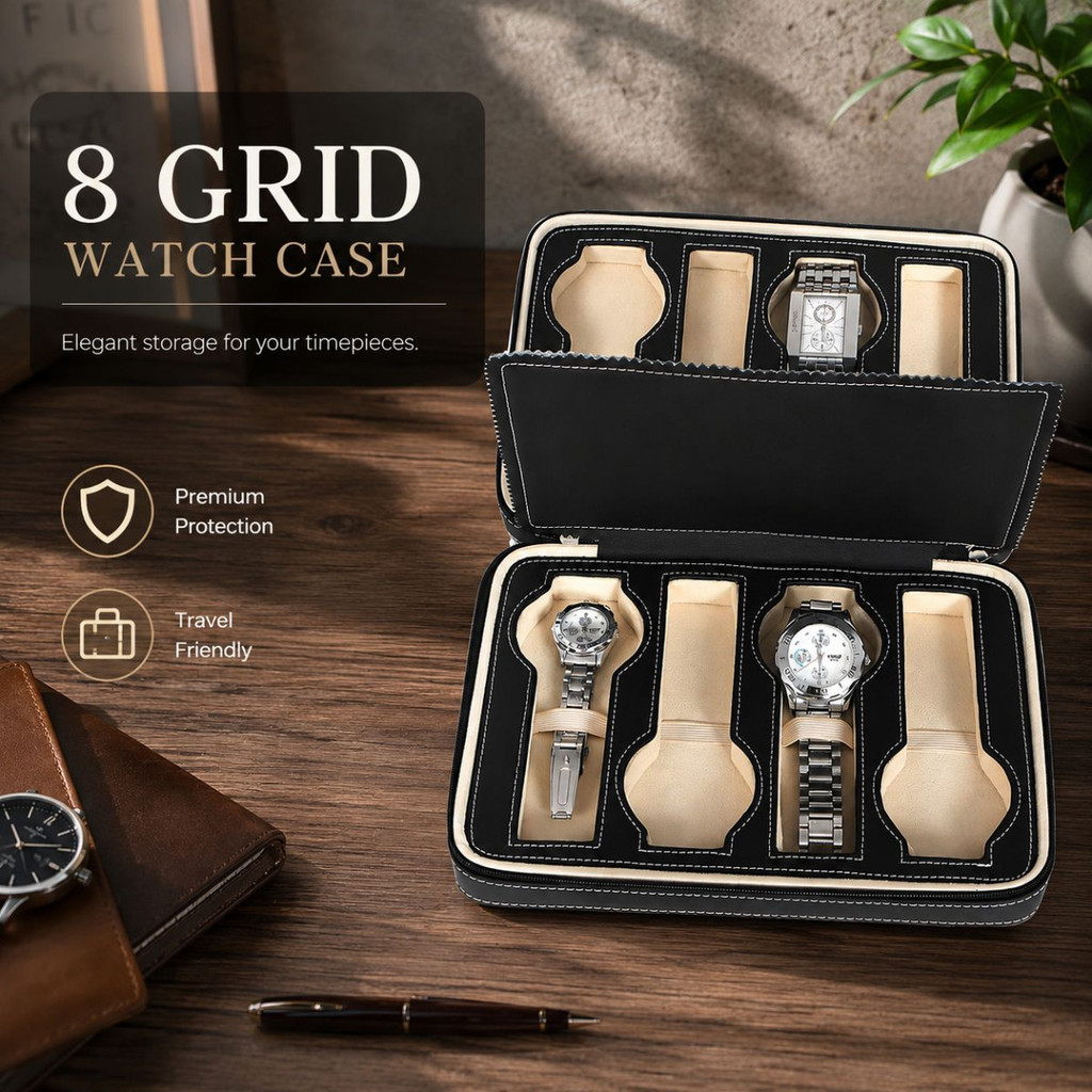 Kotak Jam Tangan Display Box Bahan Kulit 8 Grid - L-001