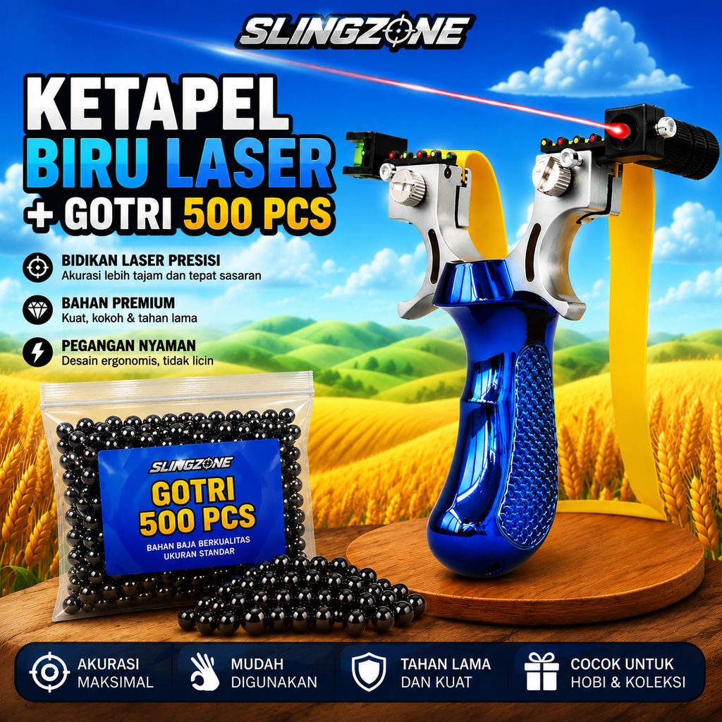 Ketapel Biru + Peluru 500 Pcs Ketapel Berburu Gotri 500 Pcs-COD