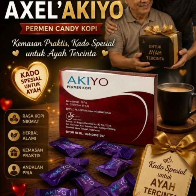 ( TERLARIS) 1 box AXEL'AKIYO Permen Candy Kopi Kado Spesial untuk Ayah Tercinta Rasa Kopi Nikmat Her