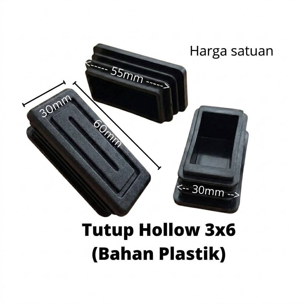 PLASTIK HOLLOW 3X6 CM WARNA HITAM ( SATUAN )  - TUTUP KAKI MEJA KURSI 30X60 MM - KAKI KURSI MEJA HOL