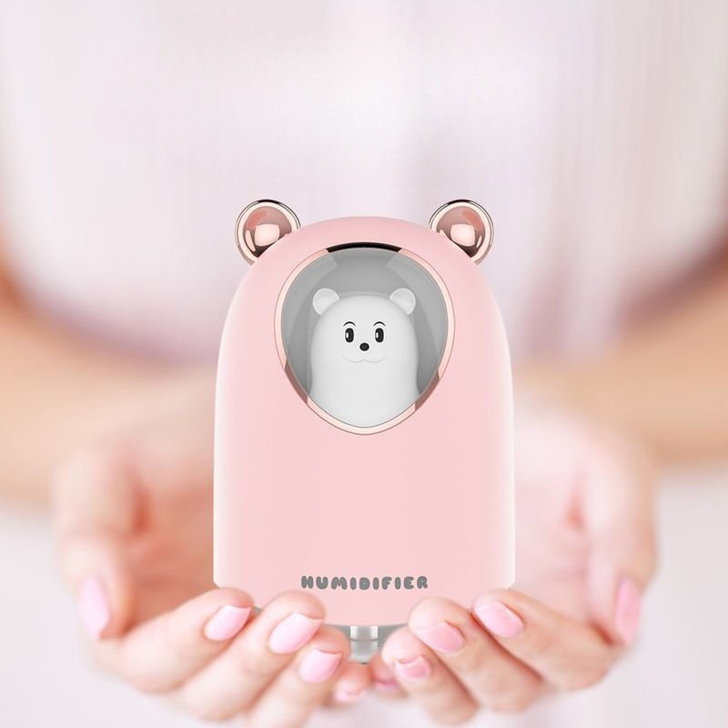 GRWOSIR Humidifier USB Mini Portable Bear dengan Lampu Tidur RGB 7 Warna Pelembap Udara Ultrasonik FS038